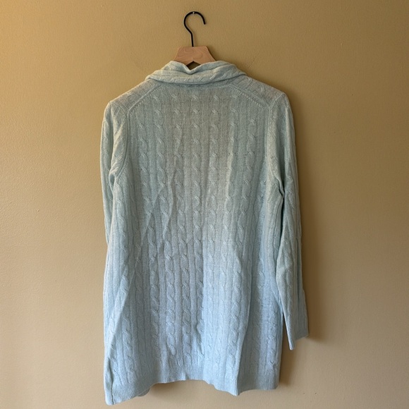 White + Warren Light Blue 100% Cashmere Open Front Cardigan Size Large - Picture 8 of 8